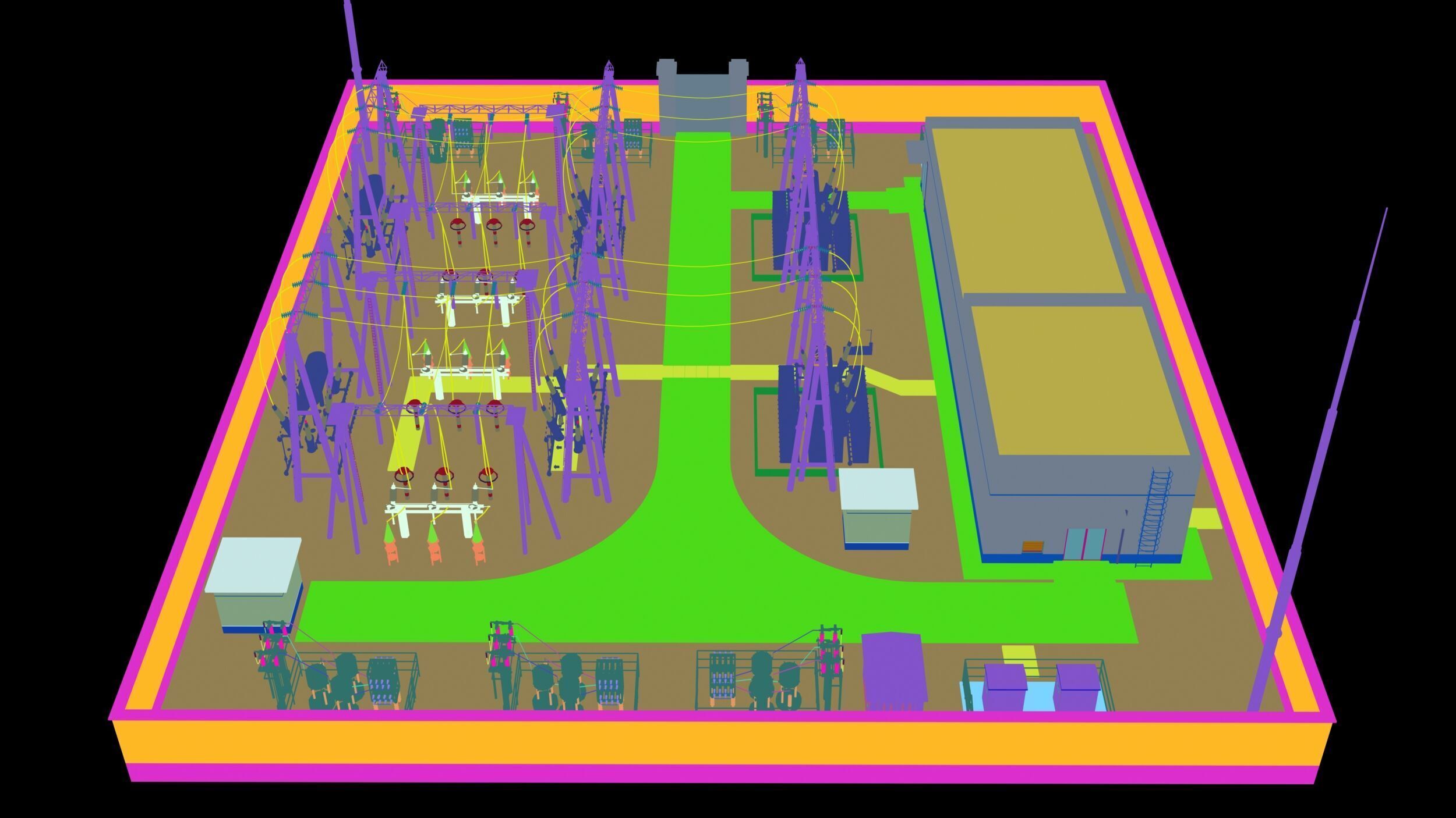 substation power station with wires and poles 3D model_11