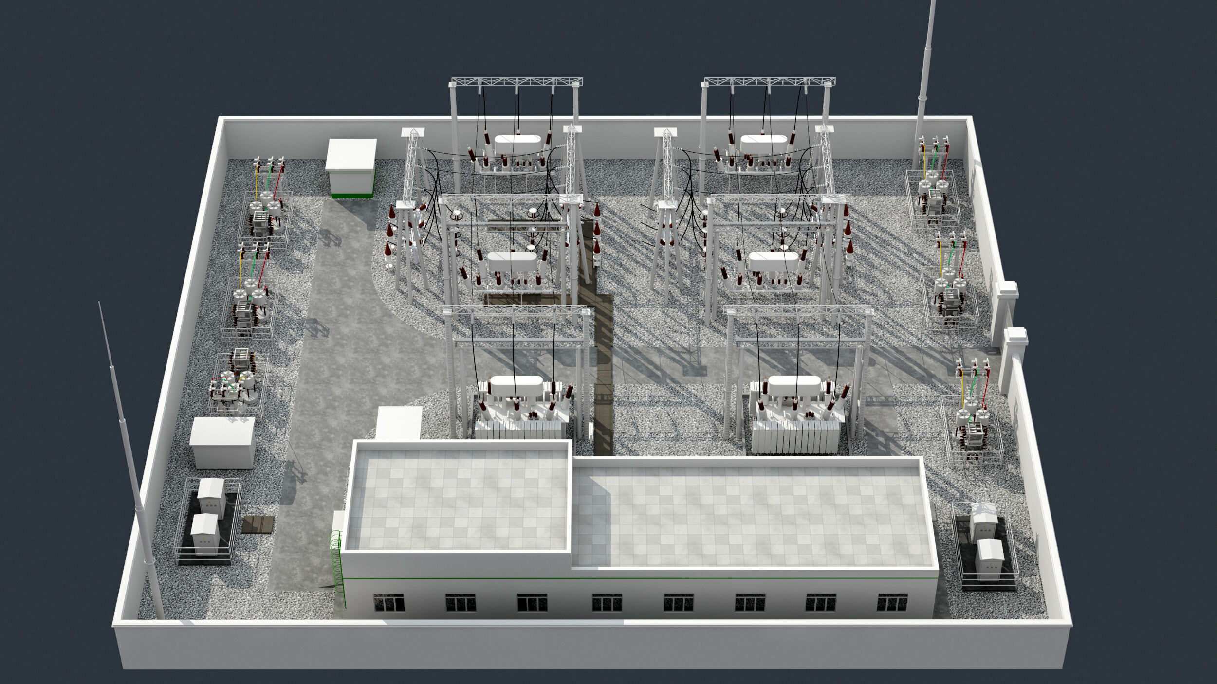 substation power station with wires and poles 3D model_2
