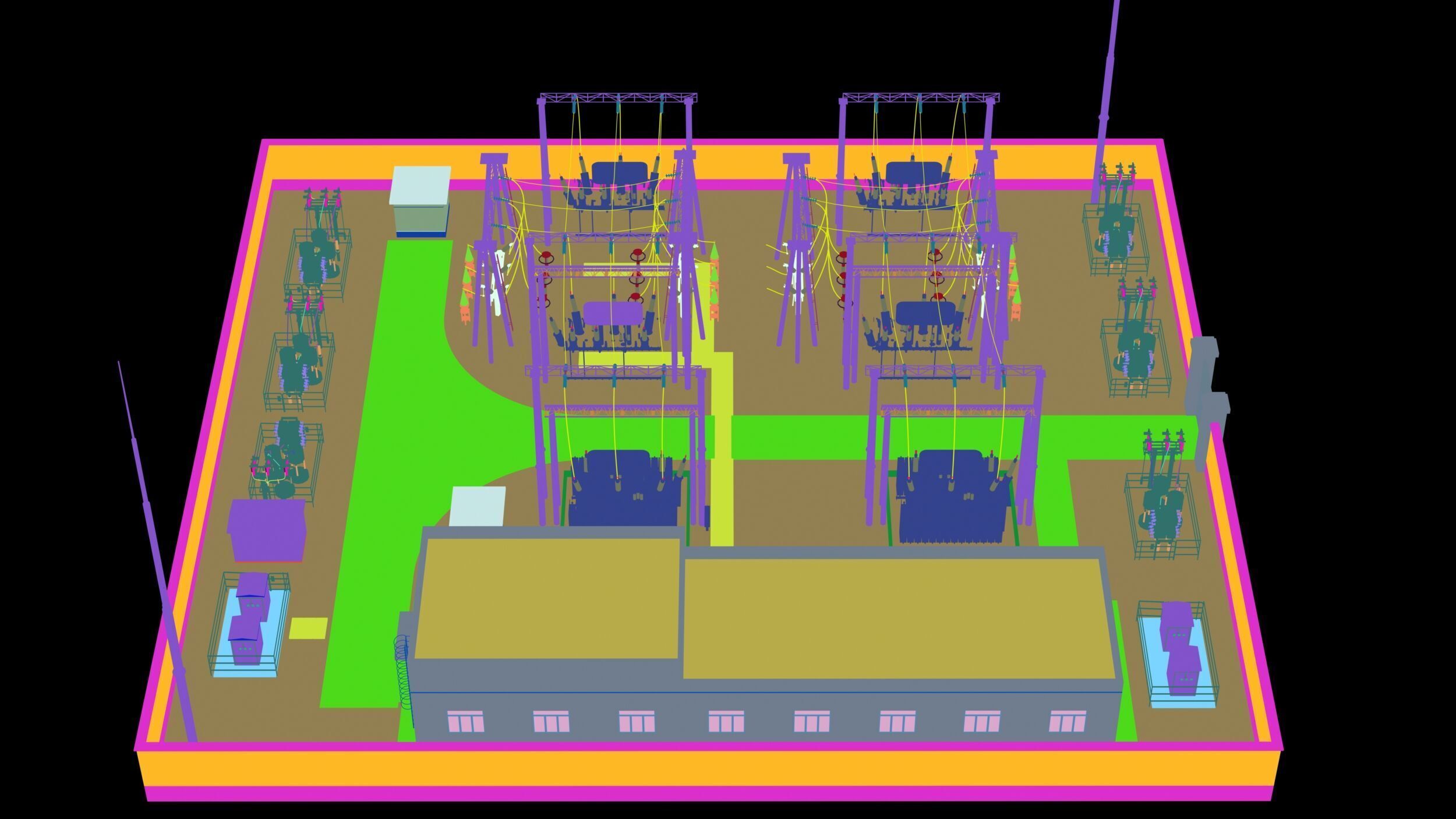 substation power station with wires and poles 3D model_9