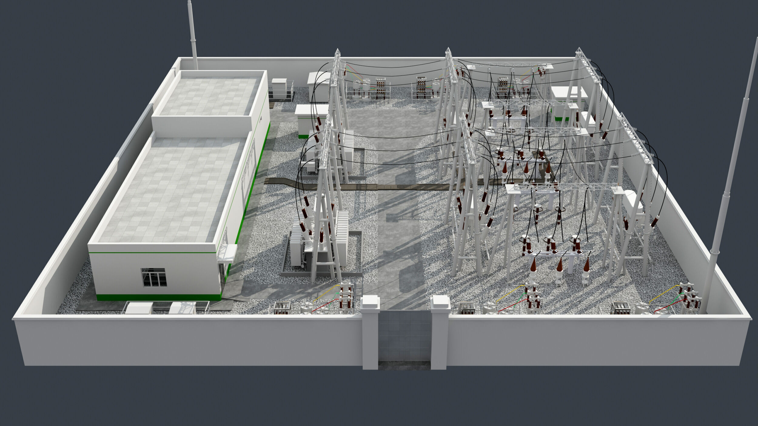 substation power station with wires and poles 3D model_3