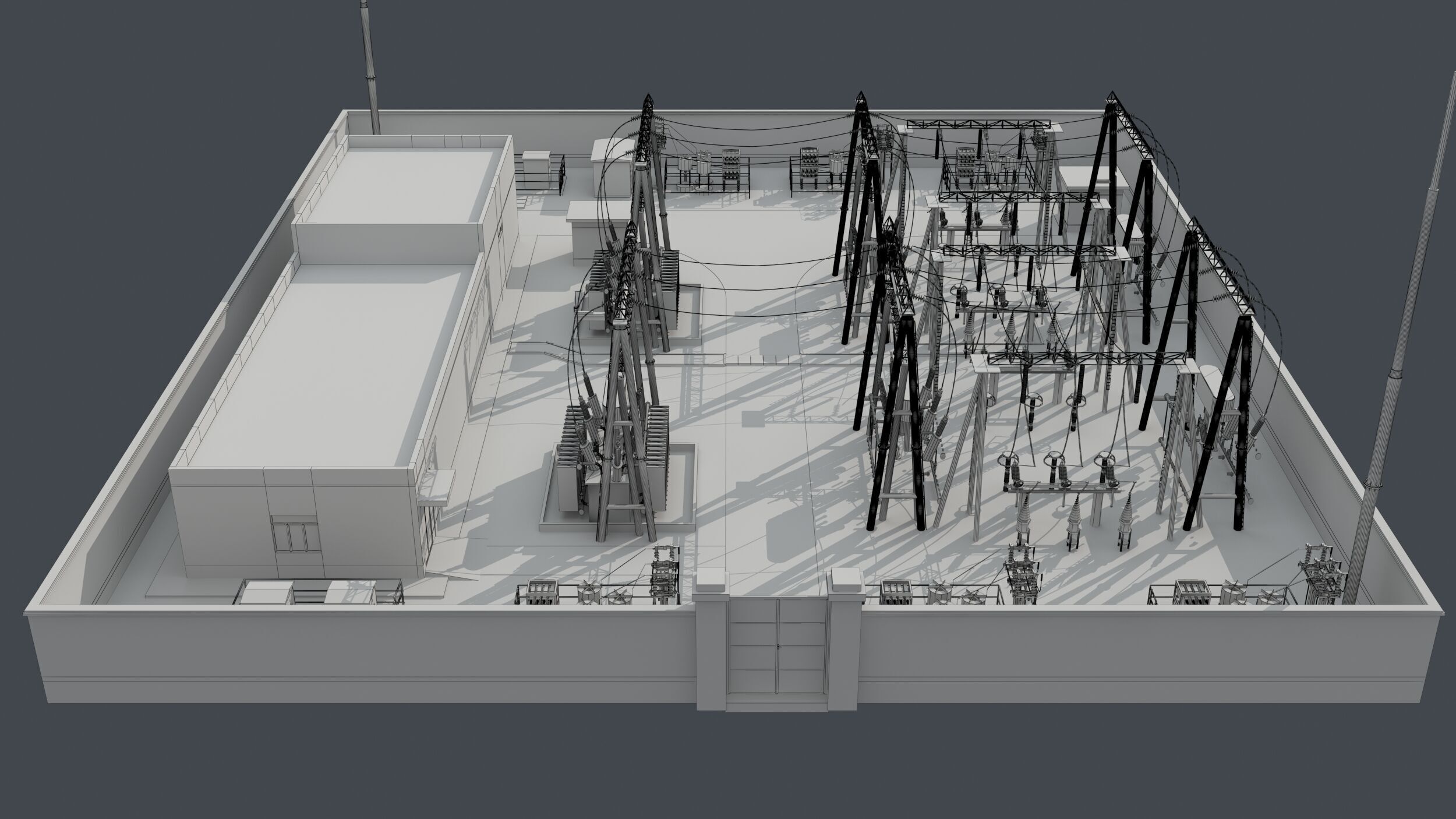 substation power station with wires and poles 3D model_5