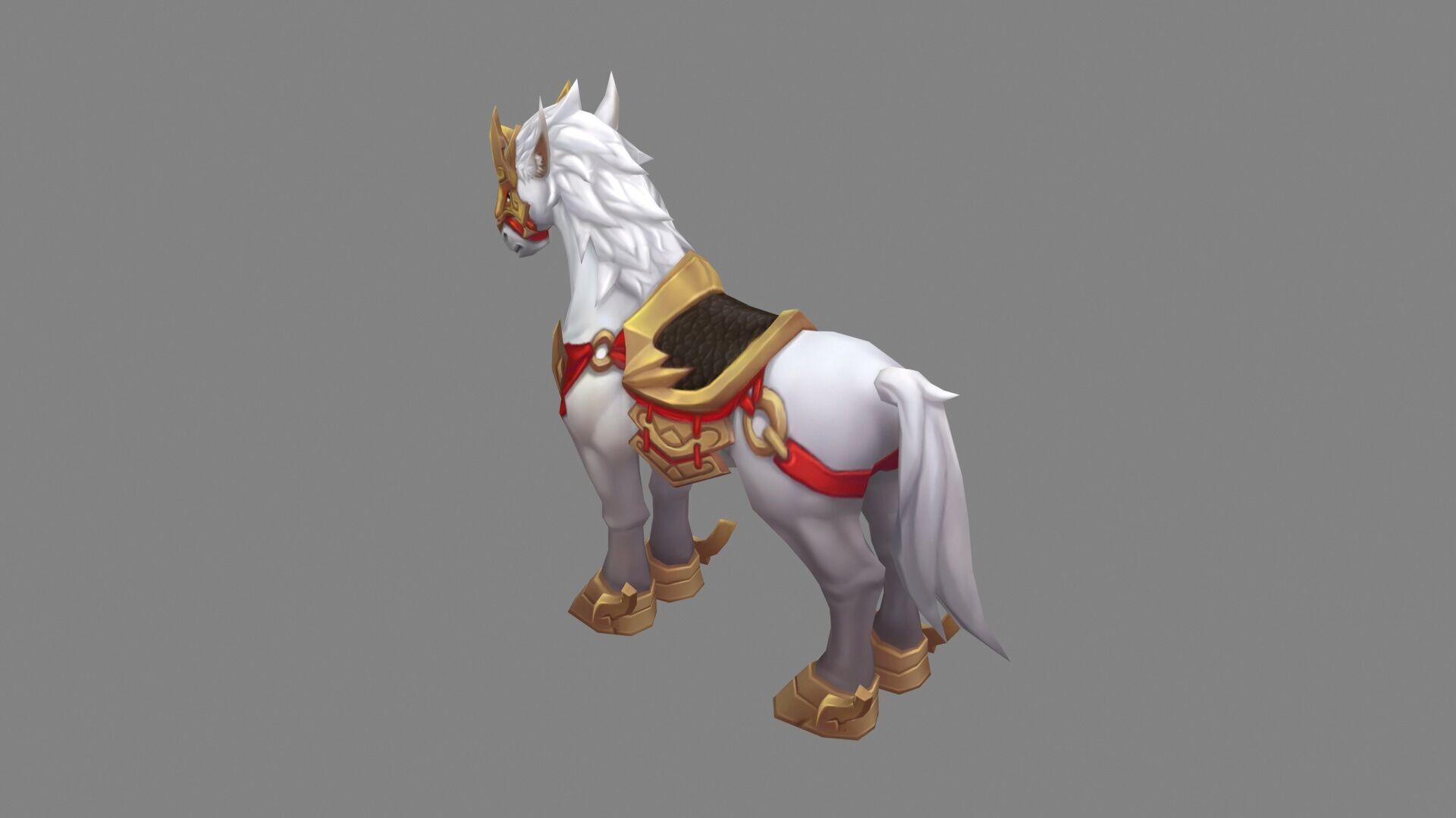 Cartoon white horse mount Low-poly 3D model_2