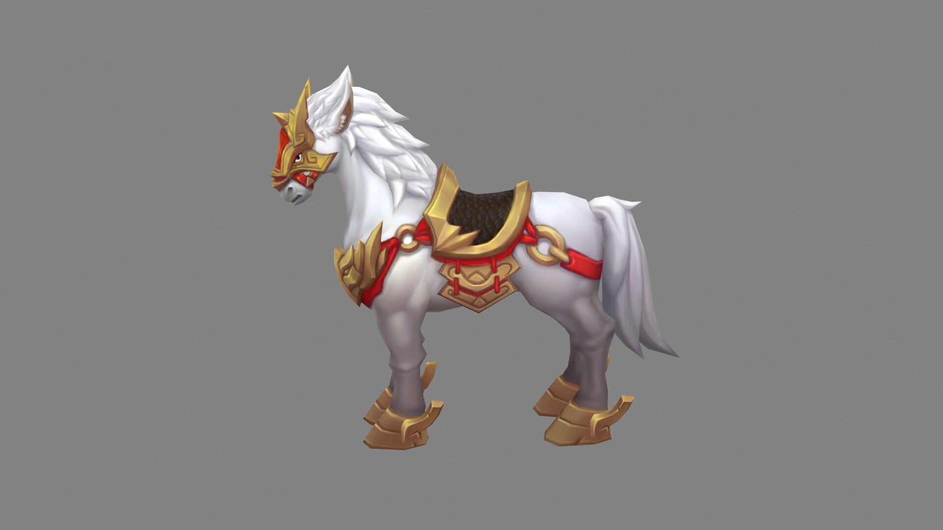 Cartoon white horse mount Low-poly 3D model_1