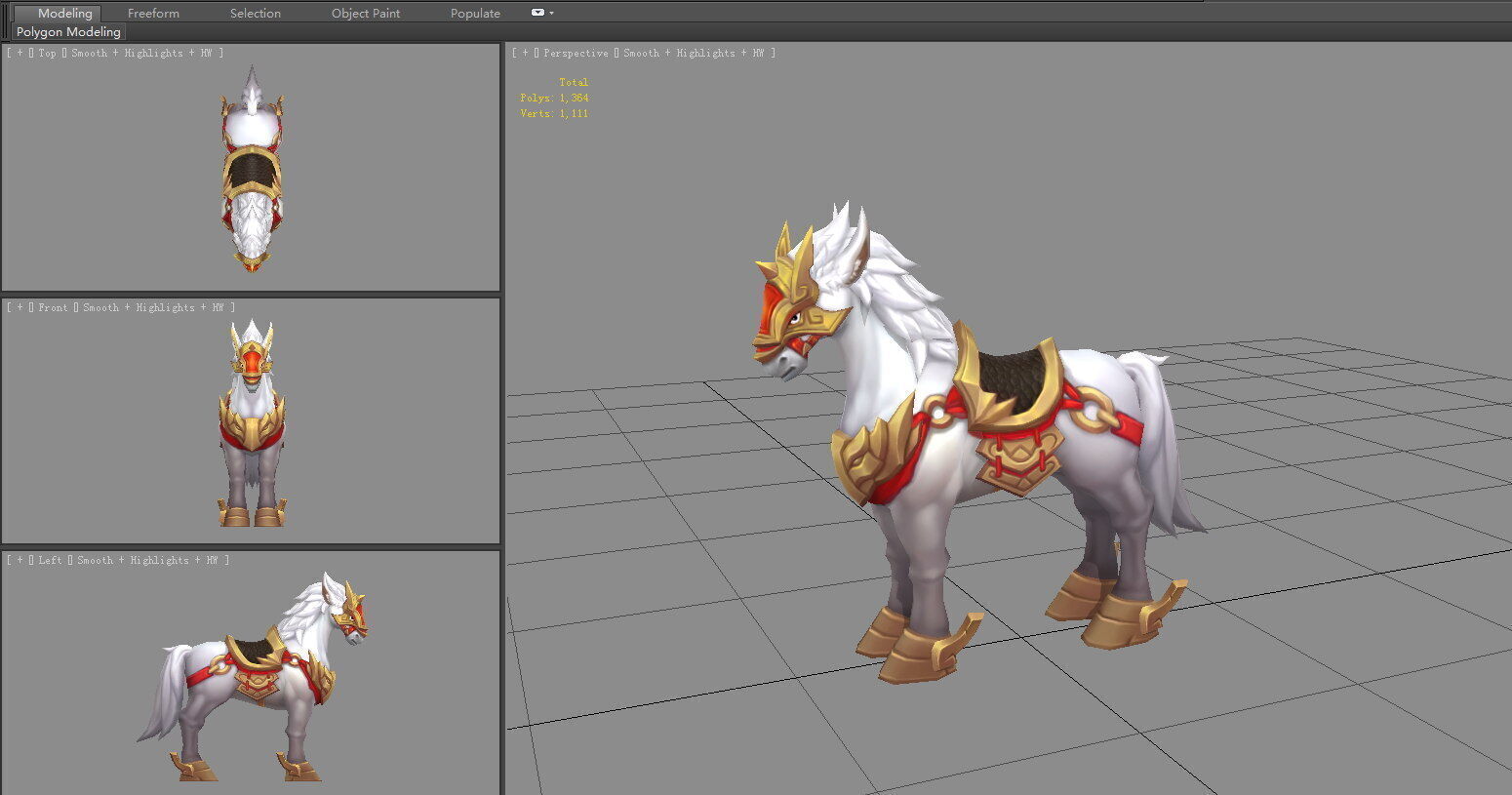 Cartoon white horse mount Low-poly 3D model_3