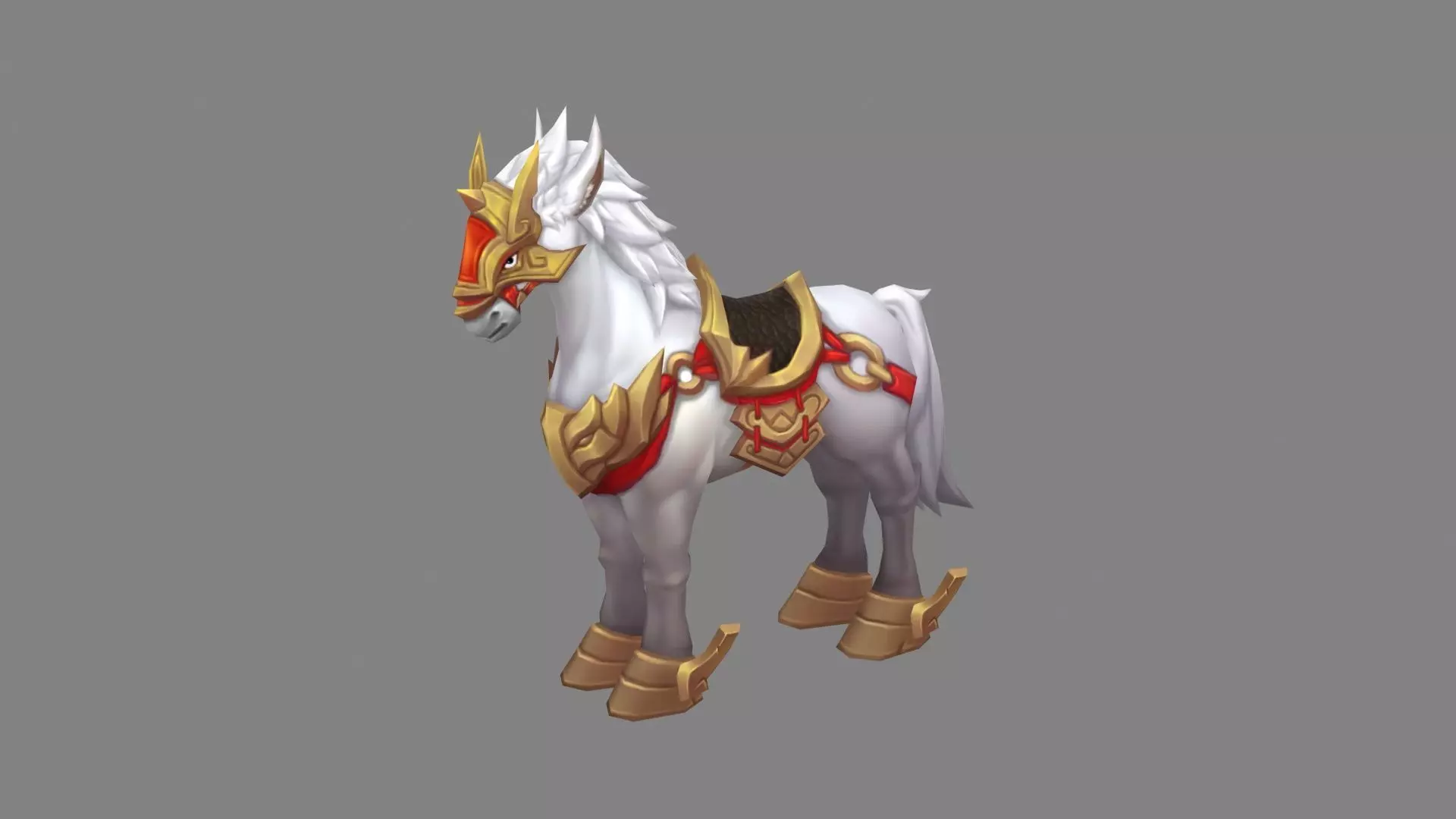Cartoon white horse mount Low-poly 3D model_0
