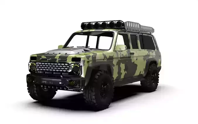 Camouflaged SUV 3D Model High Detail 