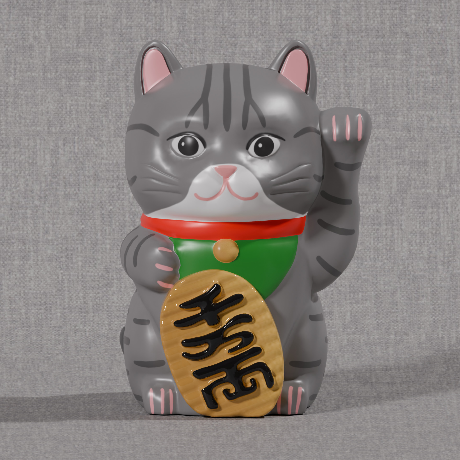 Lucky Cat Money Bank Low-poly 3D model_2