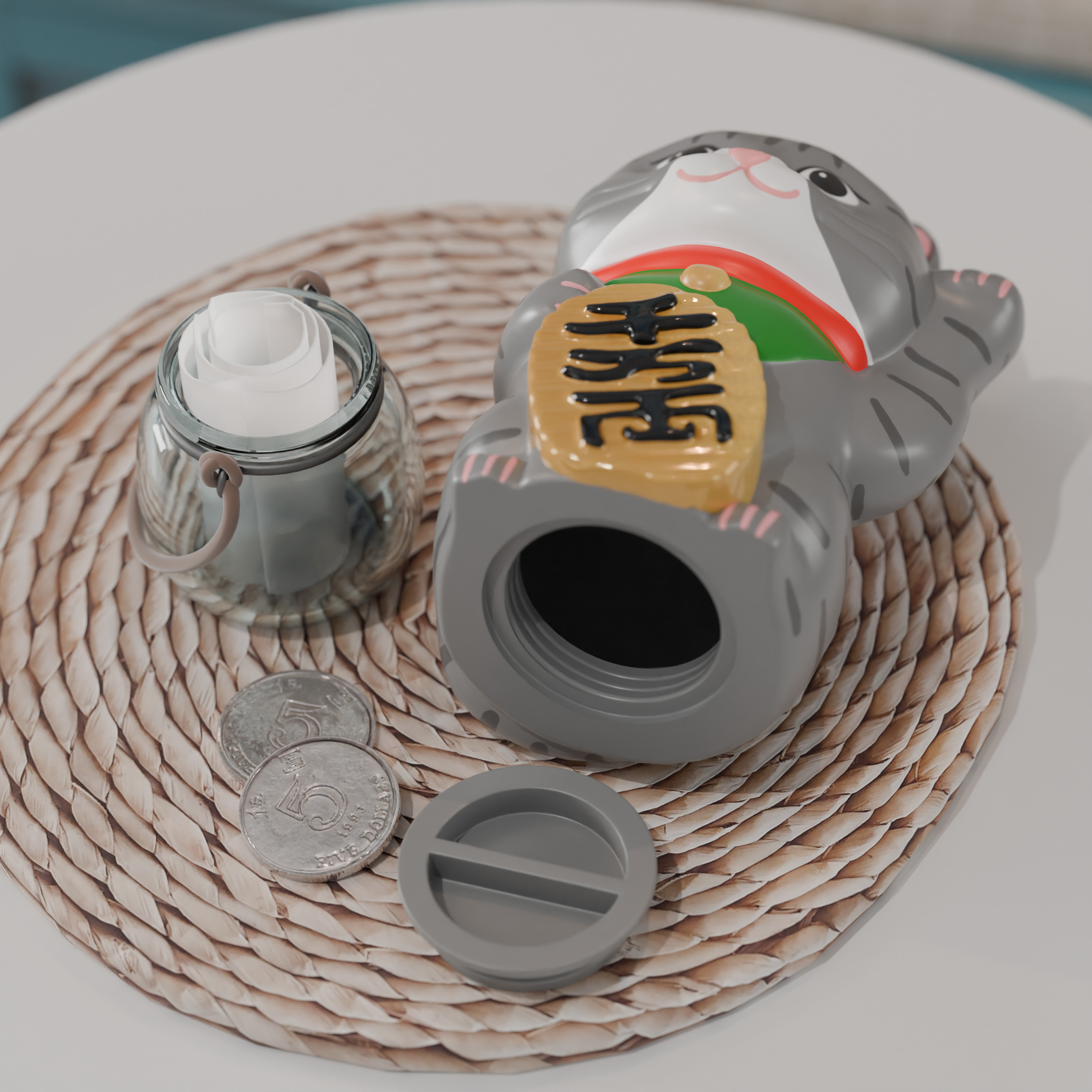 Lucky Cat Money Bank Low-poly 3D model_1