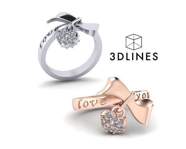 love bow tie jewelry ring 3D print model