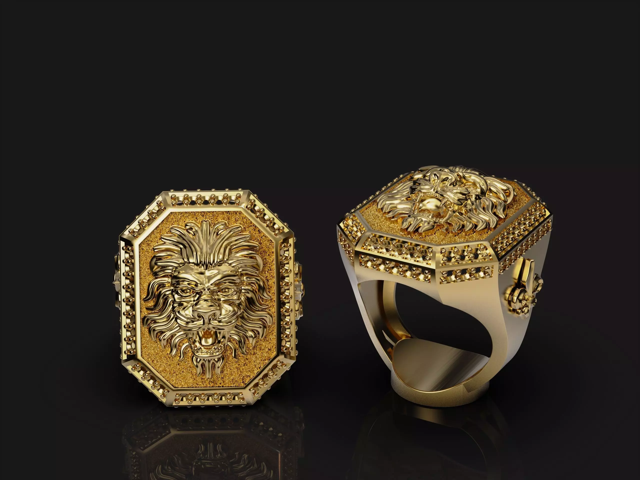 lion signet ring 3D print model_0