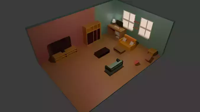 Lowpoly Living Room Cute Isometric