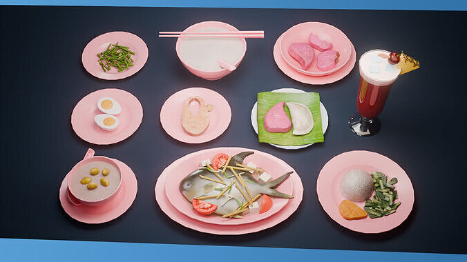 Singapore Food Pack Low-poly 3D model 2