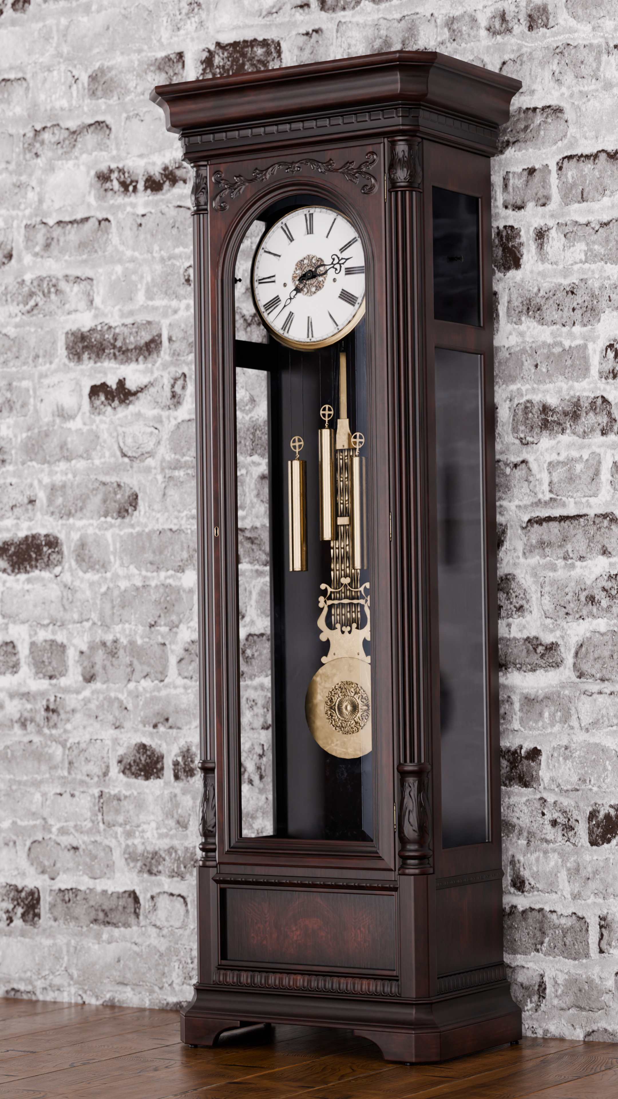 Grandfather Clock Low-poly 3D model_3