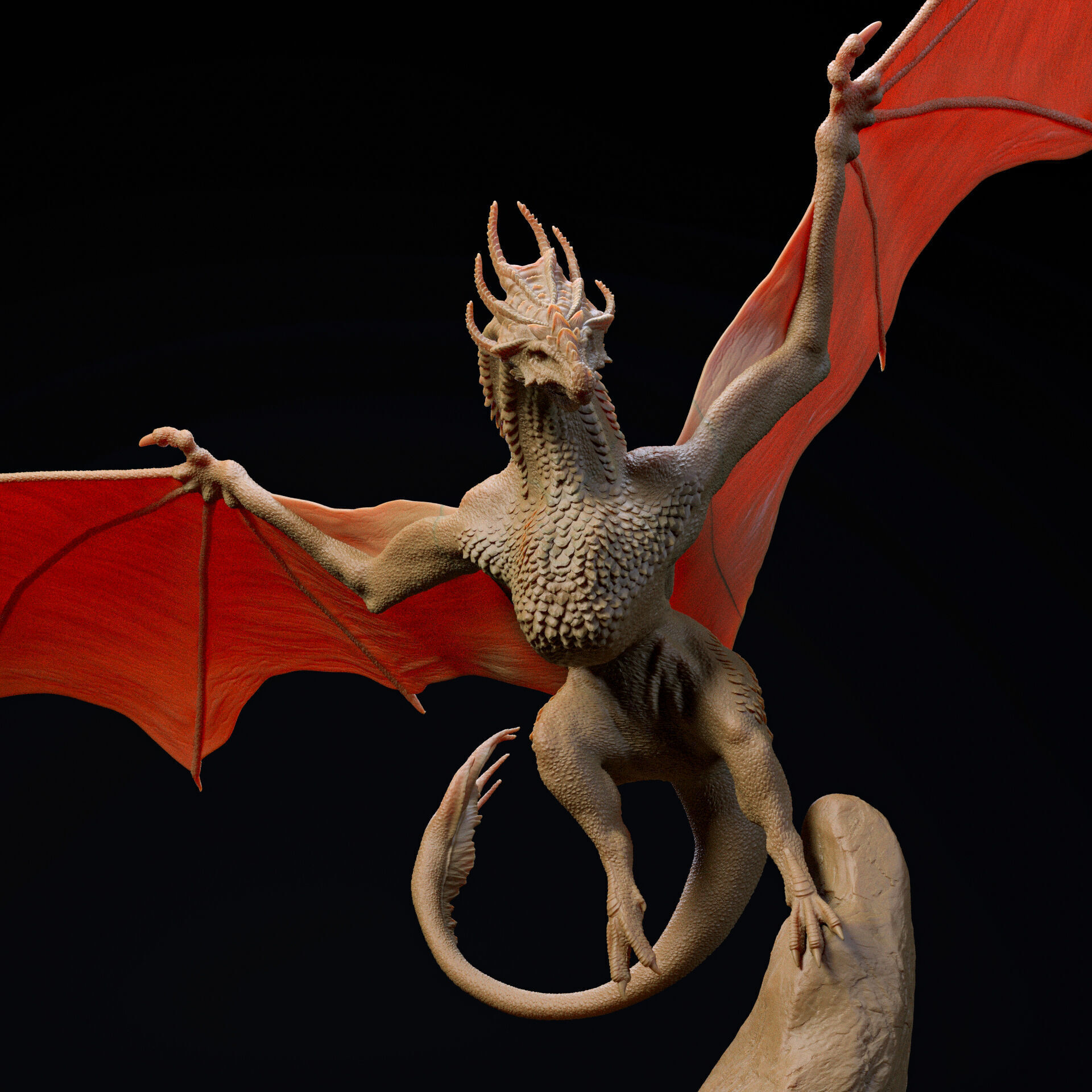Crown Wyvern-Dragon landing 32mm scale - pre-supported 3D print model_1