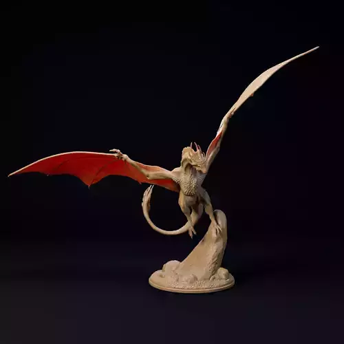Crown Wyvern-Dragon landing 32mm scale - pre-supported 3D print model