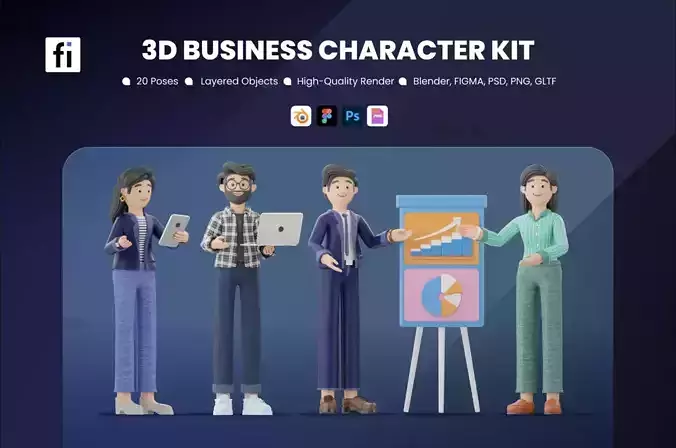 3D Business Character Kit Stylized for Presentations Low-poly 3D model