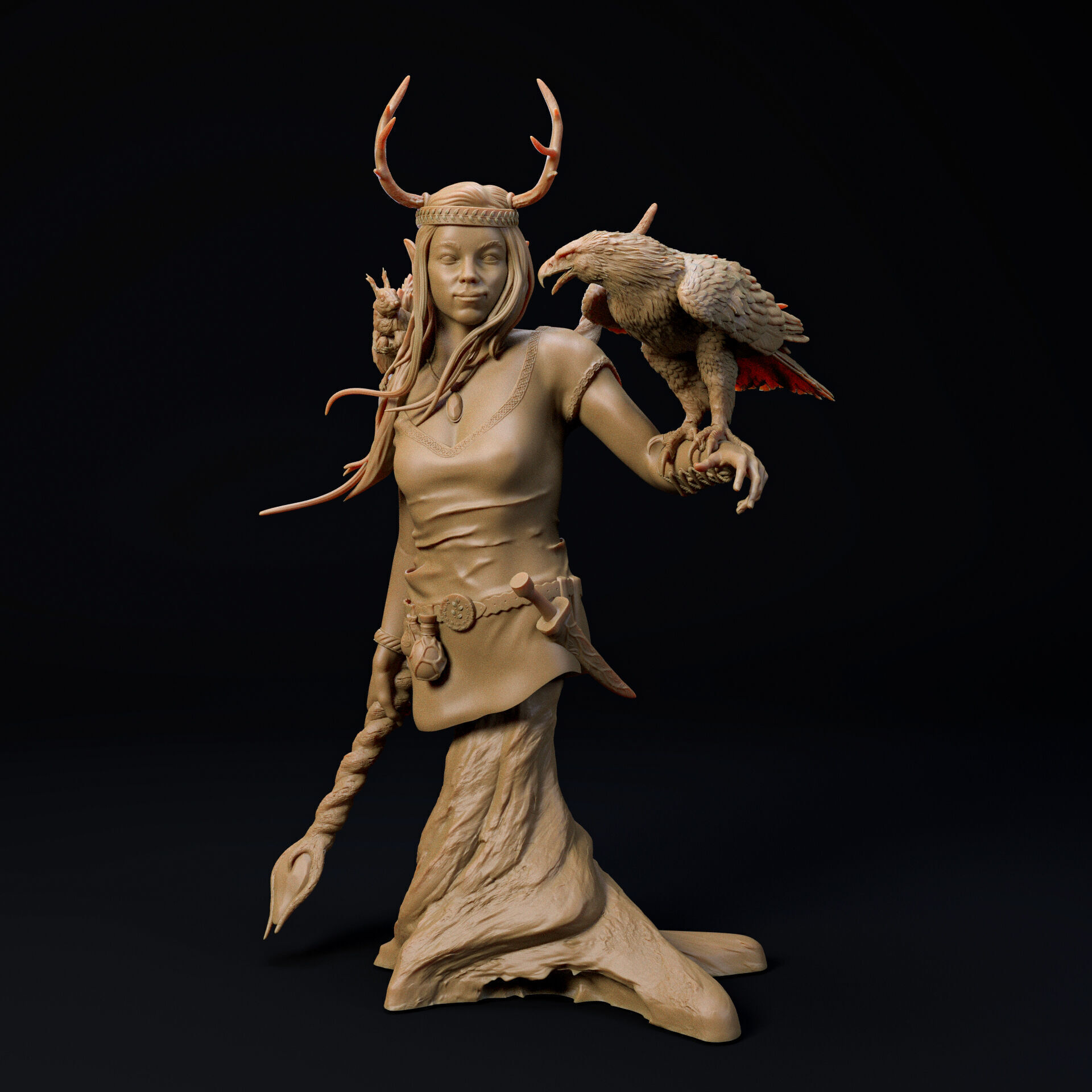 Female Druid bust - pre supported 3D print model_4