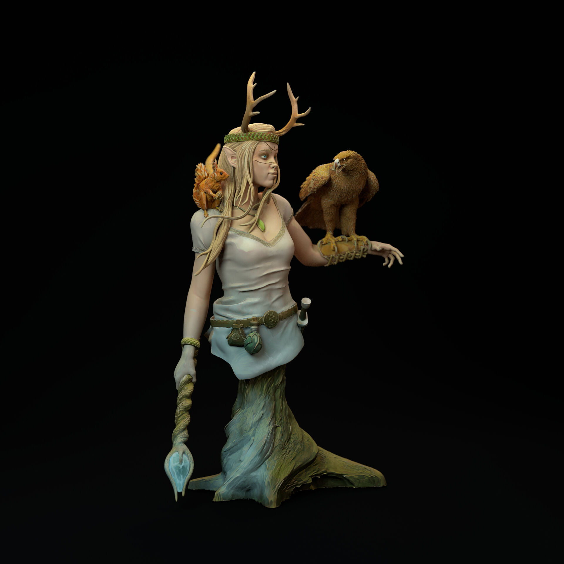 Female Druid bust - pre supported 3D print model_2