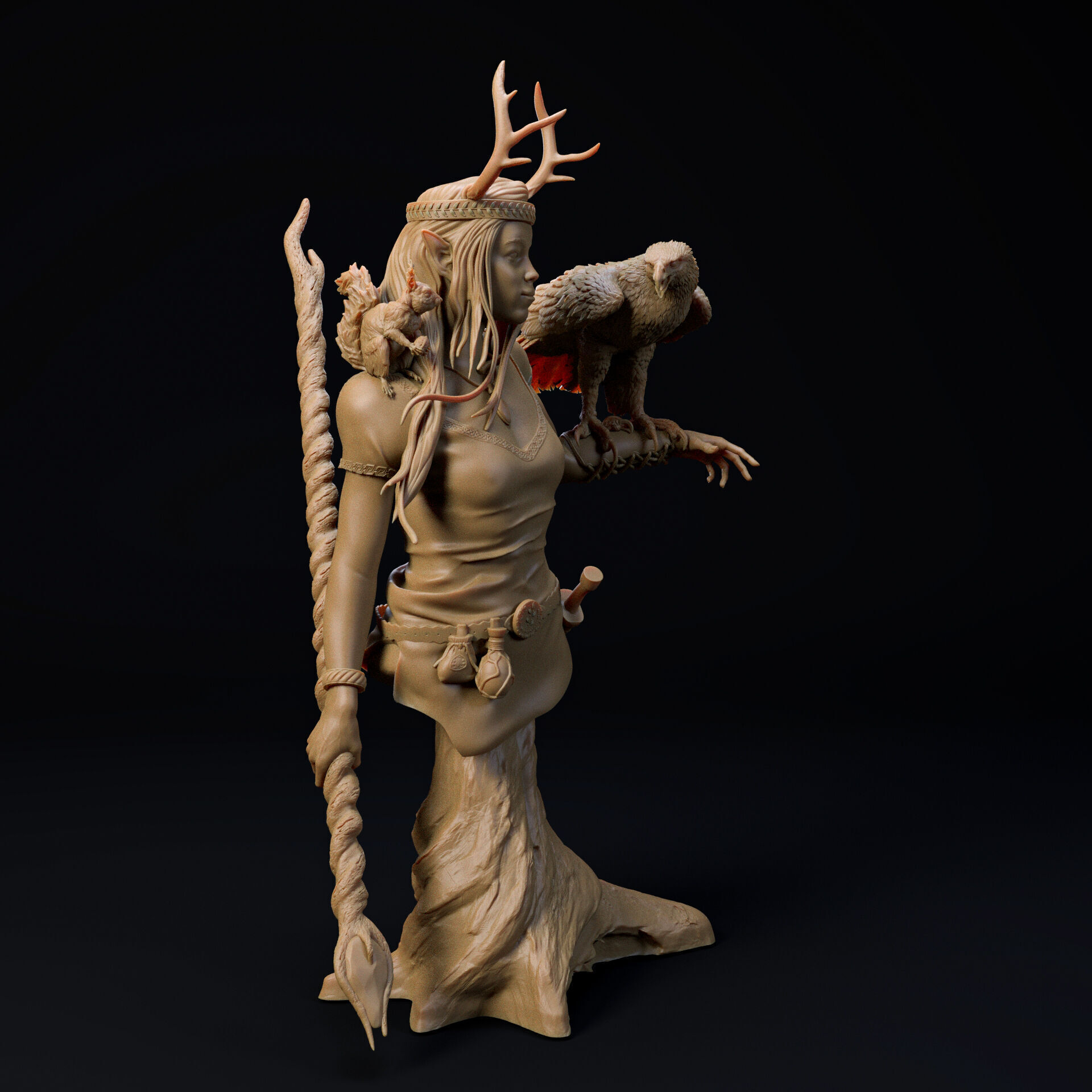 Female Druid bust - pre supported 3D print model_5