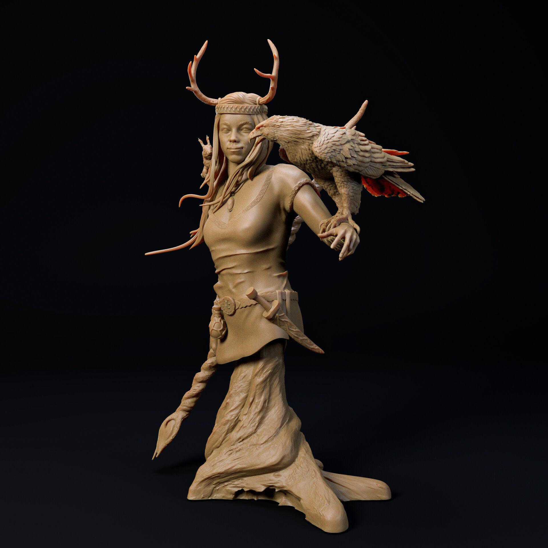Female Druid bust - pre supported 3D print model_7