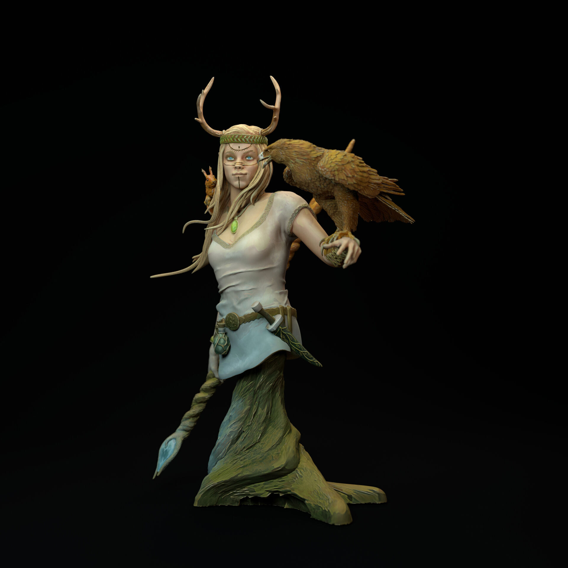 Female Druid bust - pre supported 3D print model_1