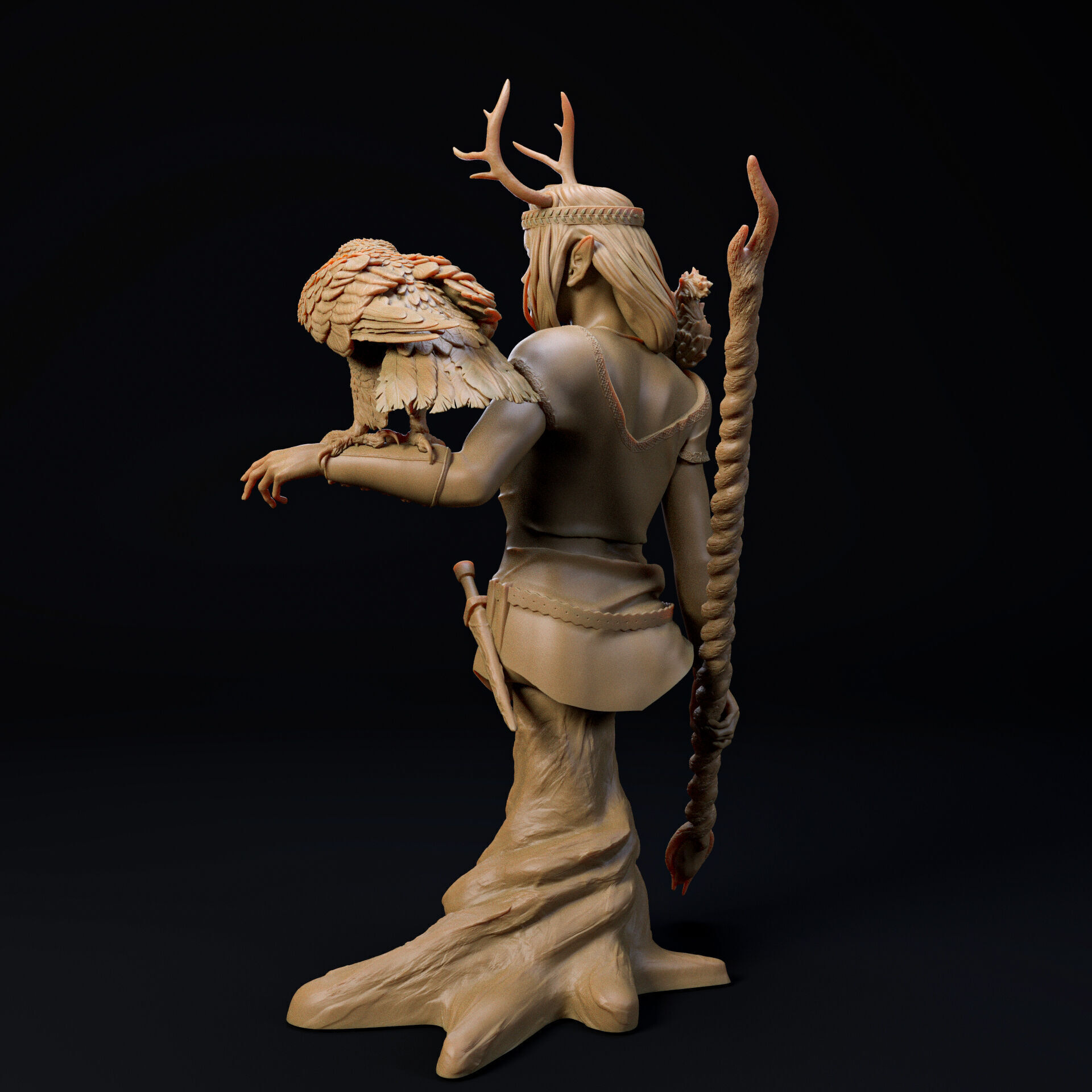 Female Druid bust - pre supported 3D print model_6