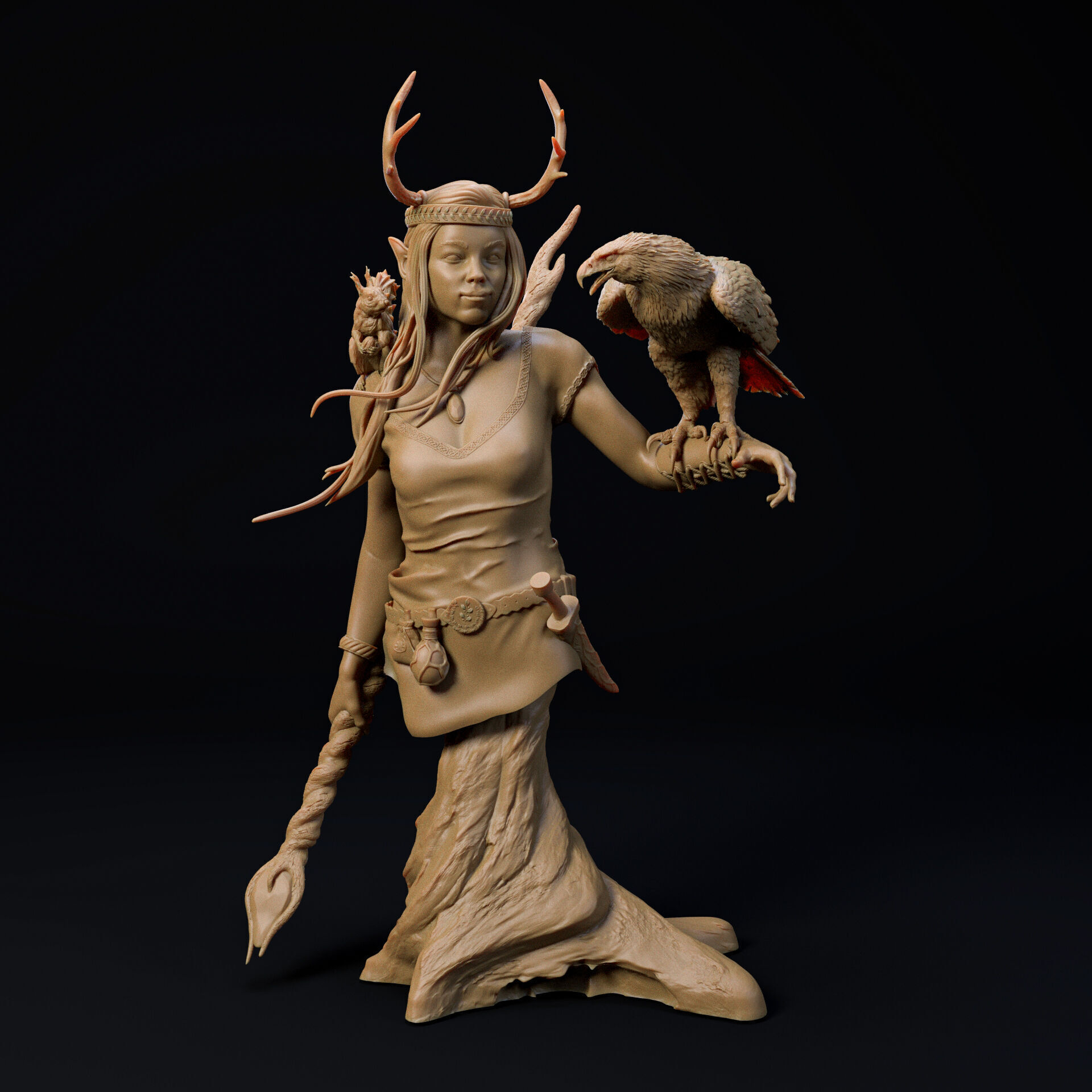 Female Druid bust - pre supported 3D print model_3