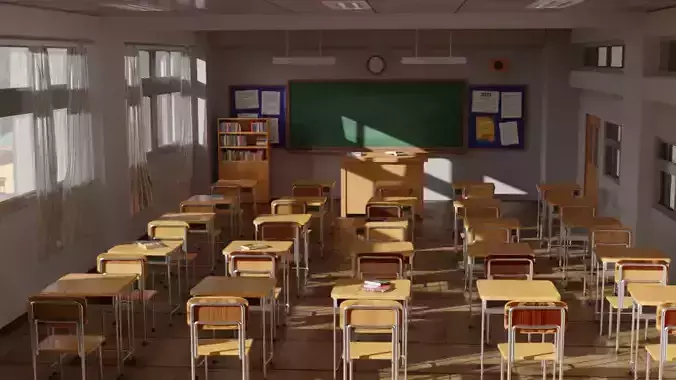 Stylized Anime Classroom - 3D Scene for Games and Animation 3D model