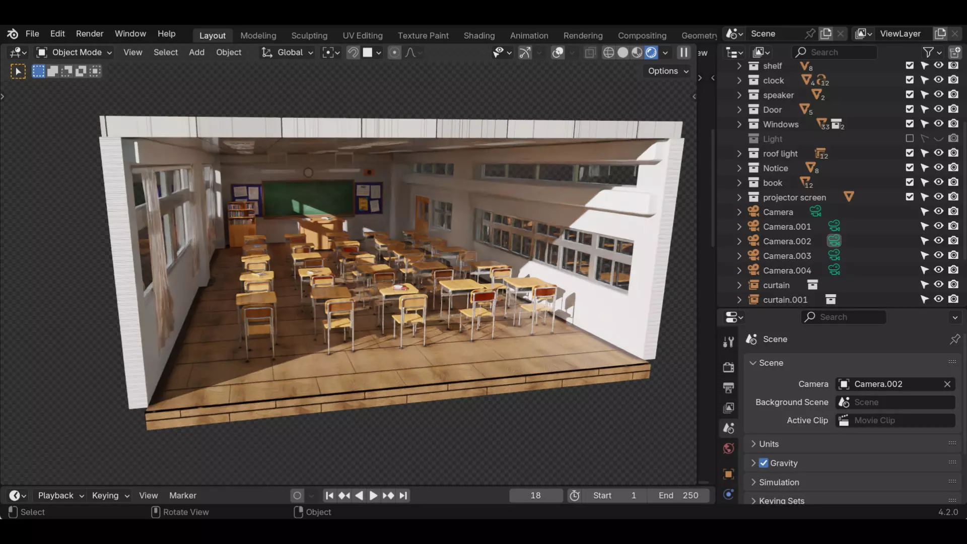 Stylized Anime Classroom - 3D Scene for Games and Animation 3D model_5