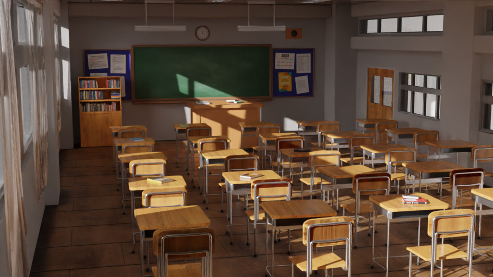 Stylized Anime Classroom - 3D Scene for Games and Animation 3D model_3