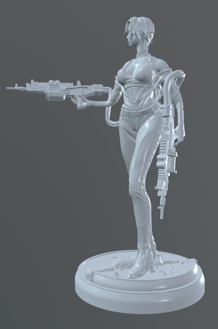 Cyberpunk Female Warrior  HighTech Resin Miniature 3D print model_2