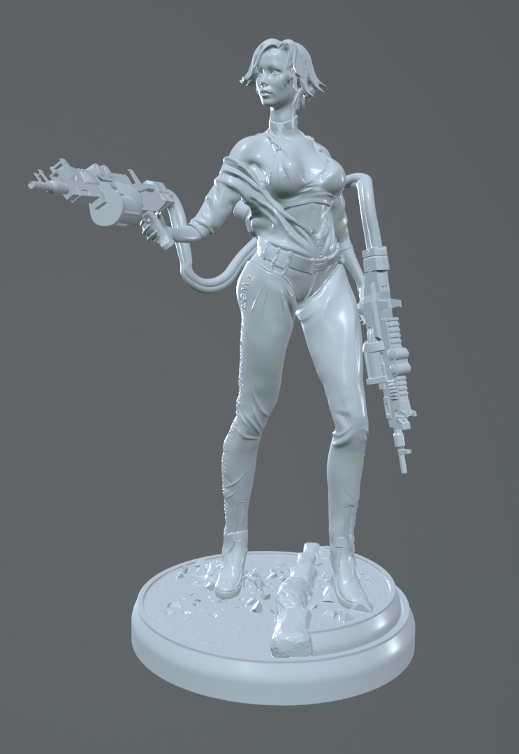 Cyberpunk Female Warrior  HighTech Resin Miniature 3D print model_1