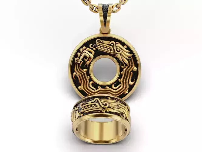 Aztec Quetzalcoatl Dragon Ring and Pendant 3D Model Collection