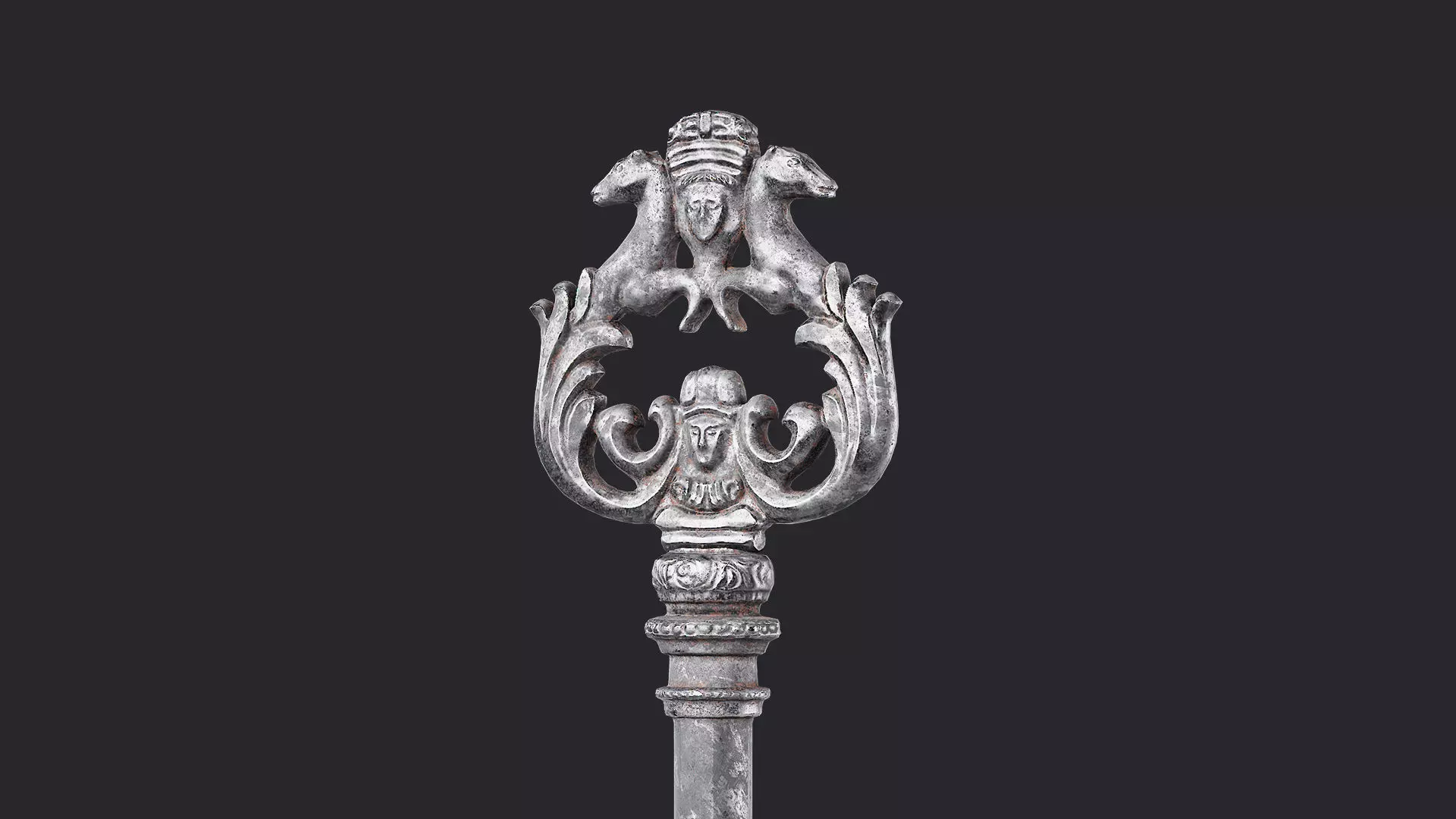 Skeleton key with horses Low-poly 3D model_3