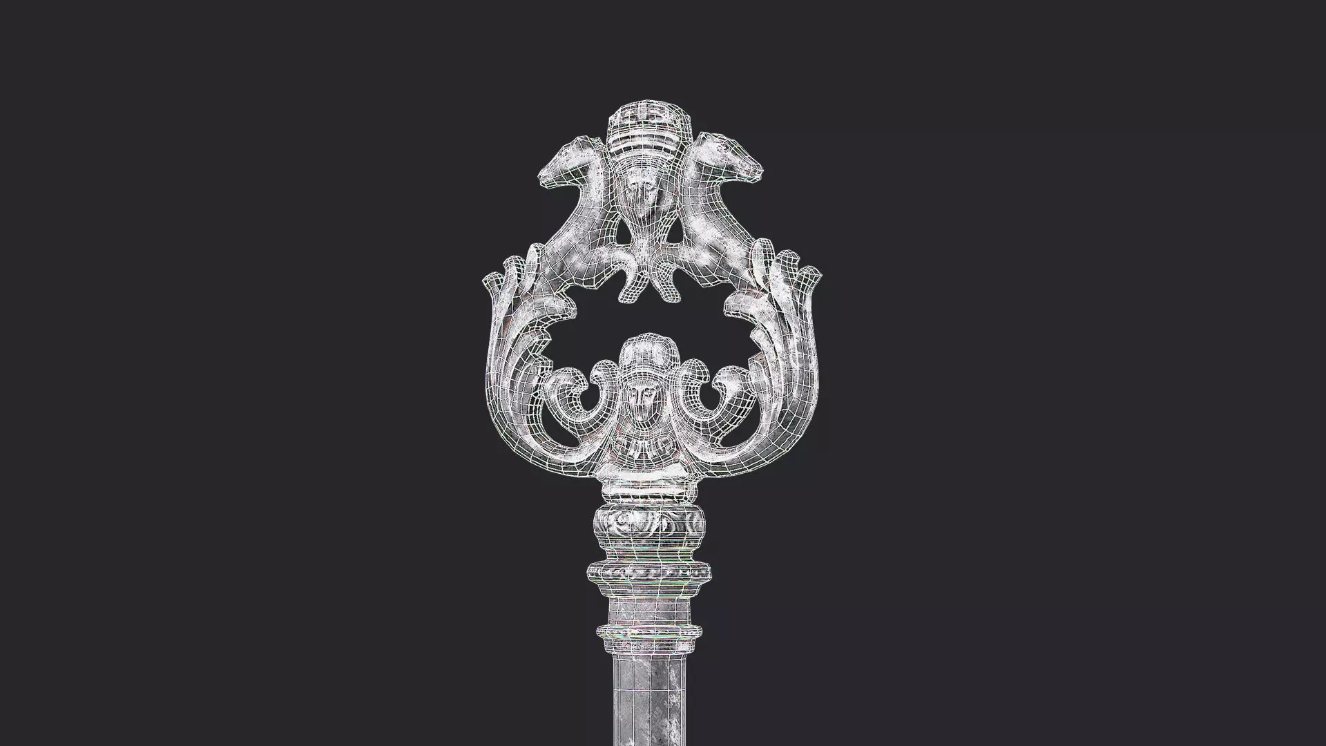 Skeleton key with horses Low-poly 3D model_4