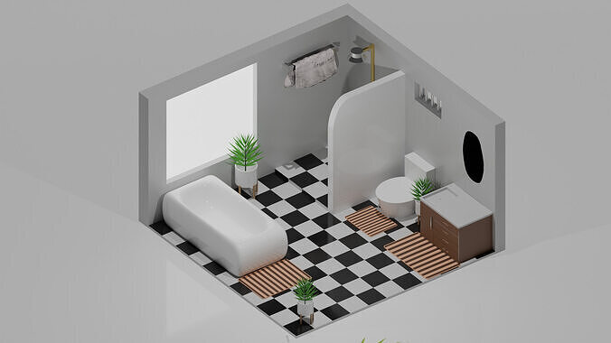 Lowpoly 3D Bathroom Isometric Cute 3D model