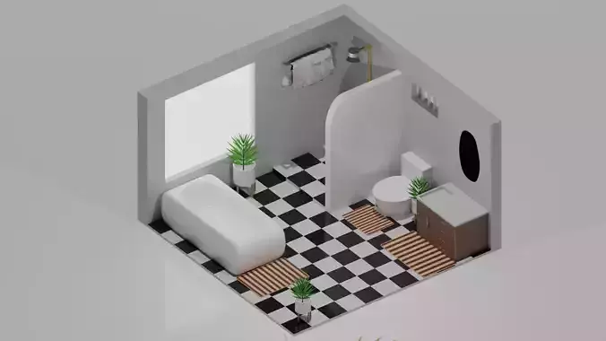 Lowpoly 3D Bathroom Isometric Cute