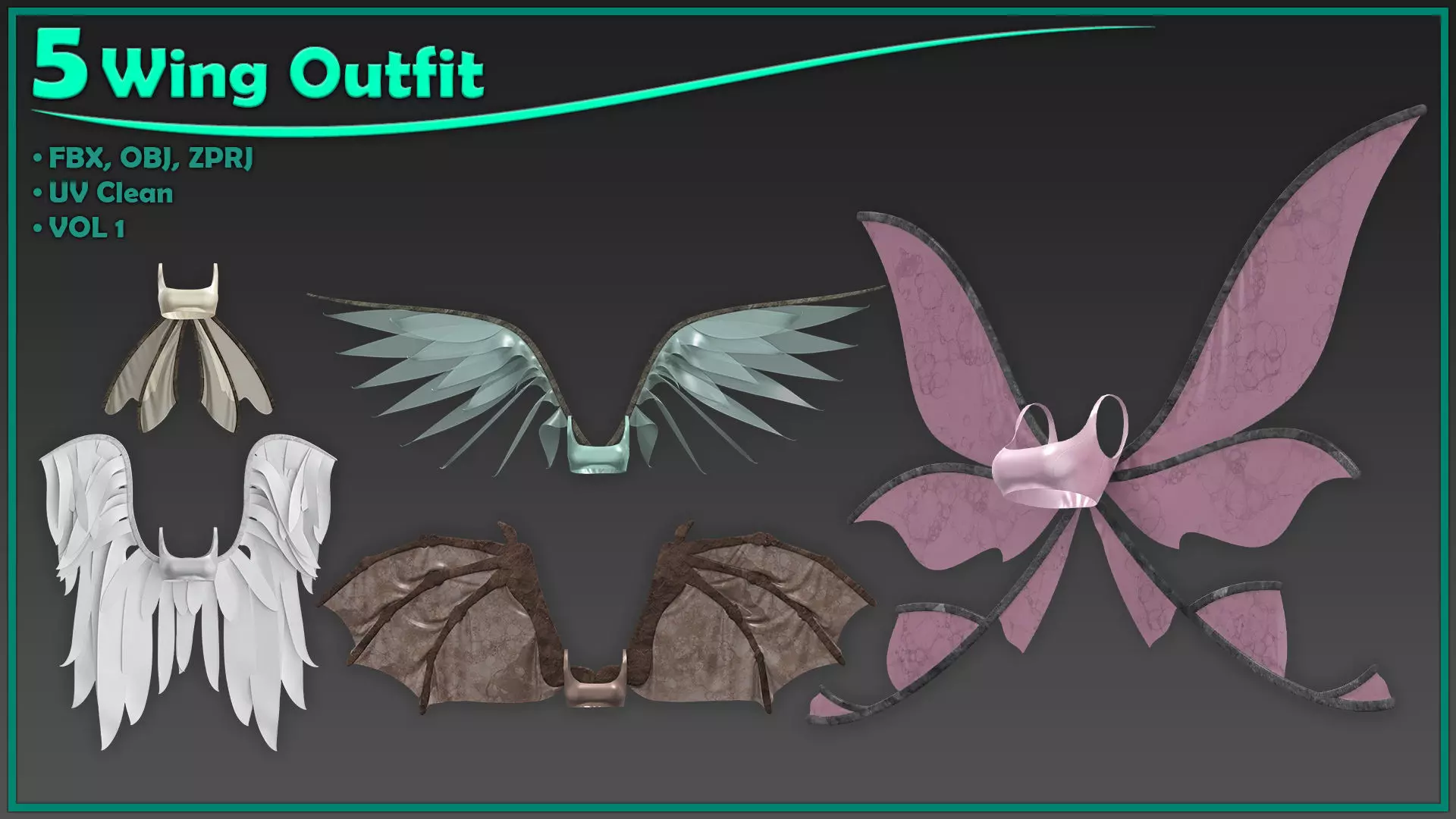 5 female wing outfit 3D model_0