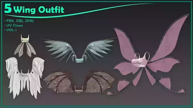 5 female wing outfit 3D model 5 female wing outfit 3D model
