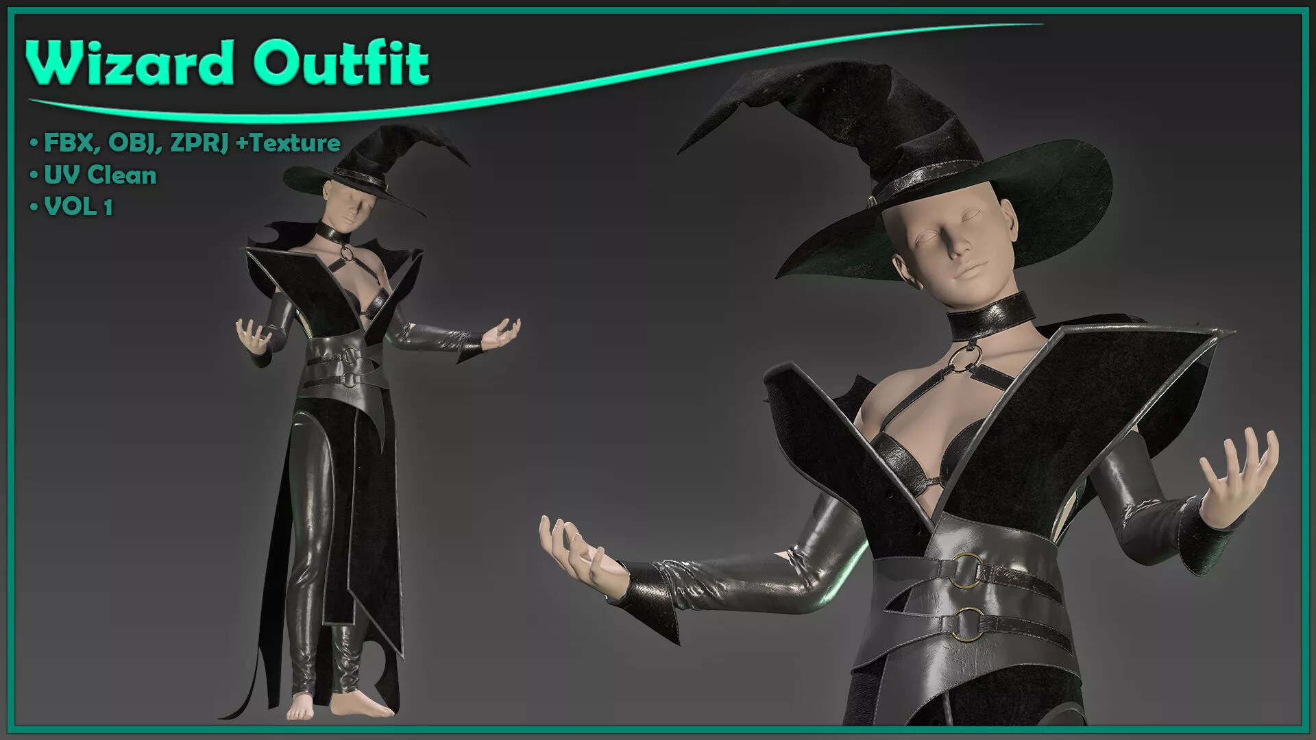 female wizard outfit with texture 3D model