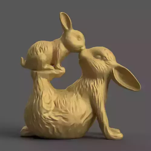 Mother and Baby Bunny 3D Model STL File for Decoration 3D print model