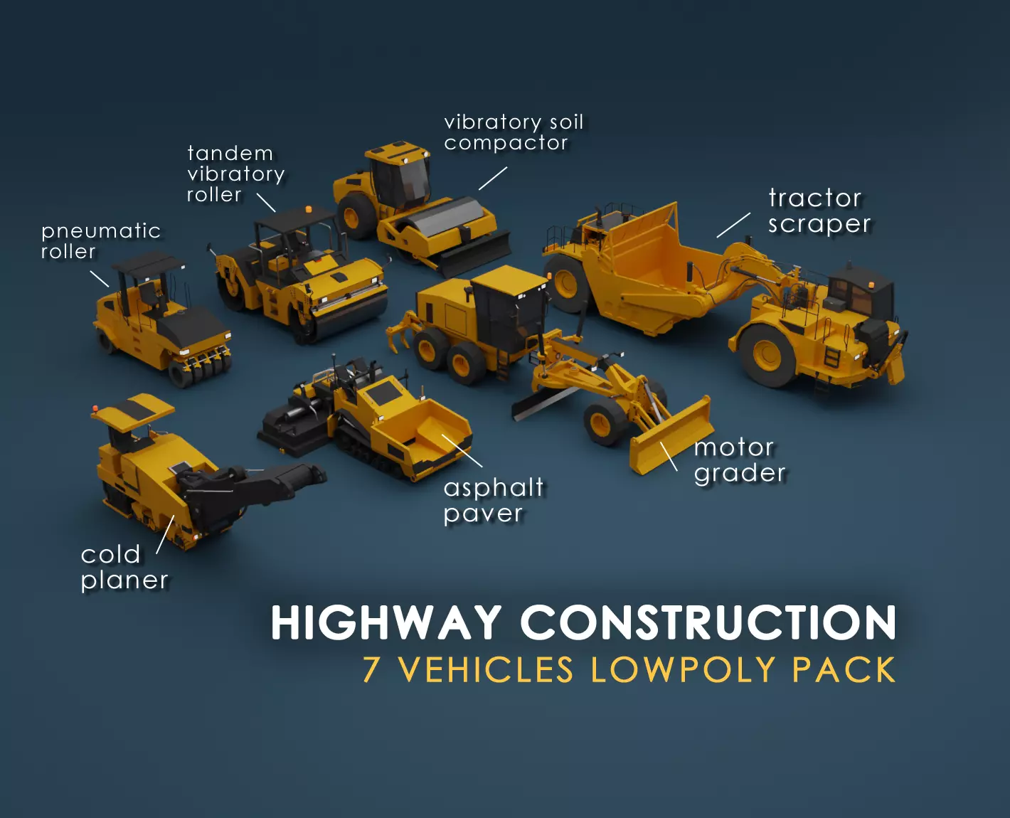 Highway Construction Vehicles - Low-poly Pack 3D Model Collection_0