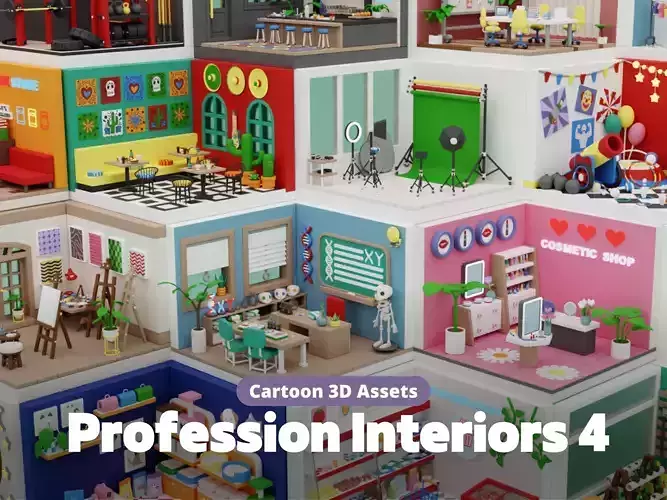 Cozy Cartoon Profession Rooms Interior 4