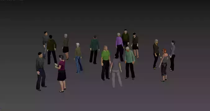 Group of 16 animated Male and Female Characters - Speaking Low-poly 3D model