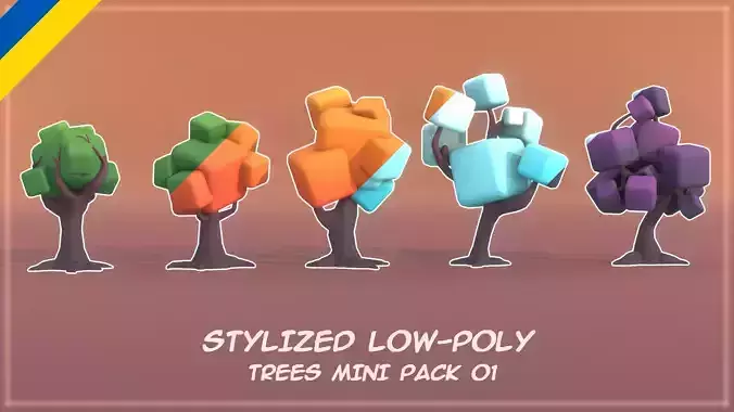 Stylized Low-Poly Cubic Trees Mini Pack 01 Low-poly 3D model