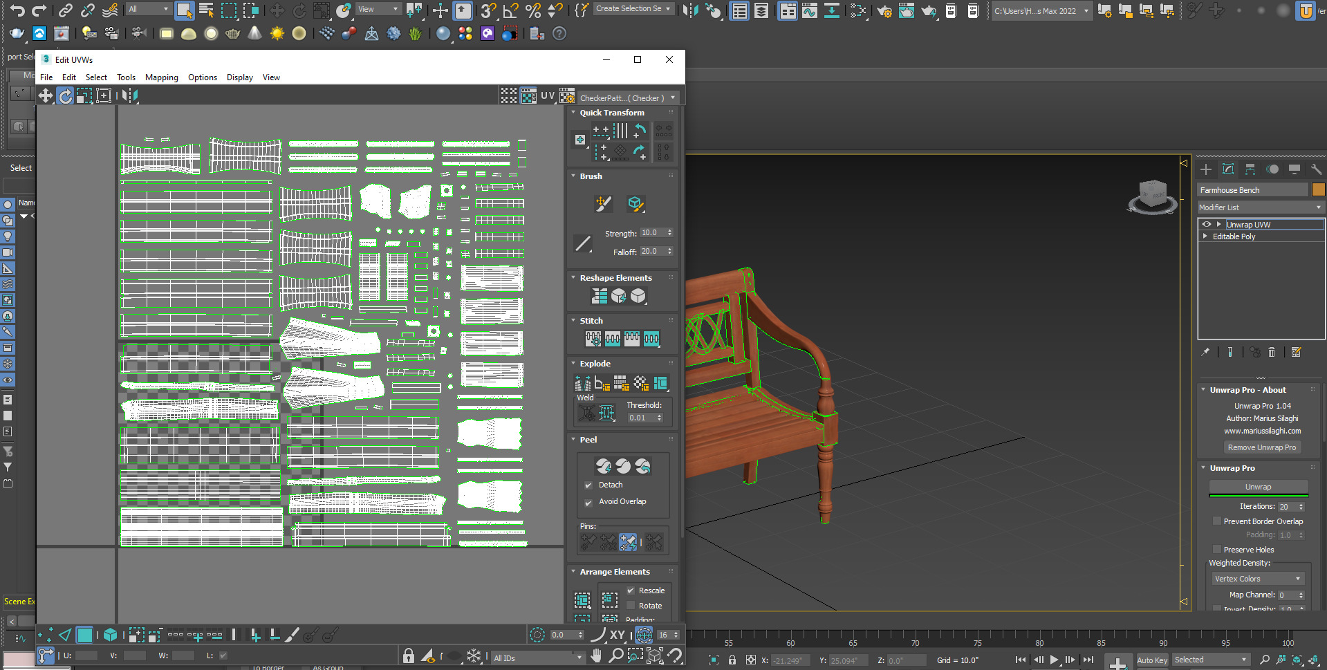 Farmhouse Bench 3D model_7