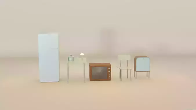 Vintage Low-Poly Furniture Kitchen Pack