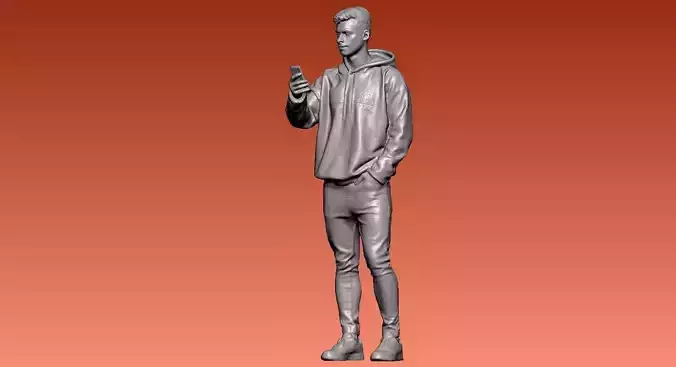  Model Handsome man in hoodie using phone - 3D print