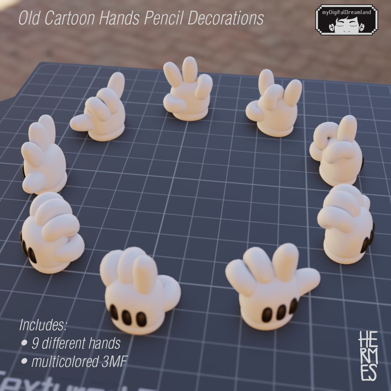 Classic old Cartoon Hands 3D Printing for Pencil Decorations 3D print model_2