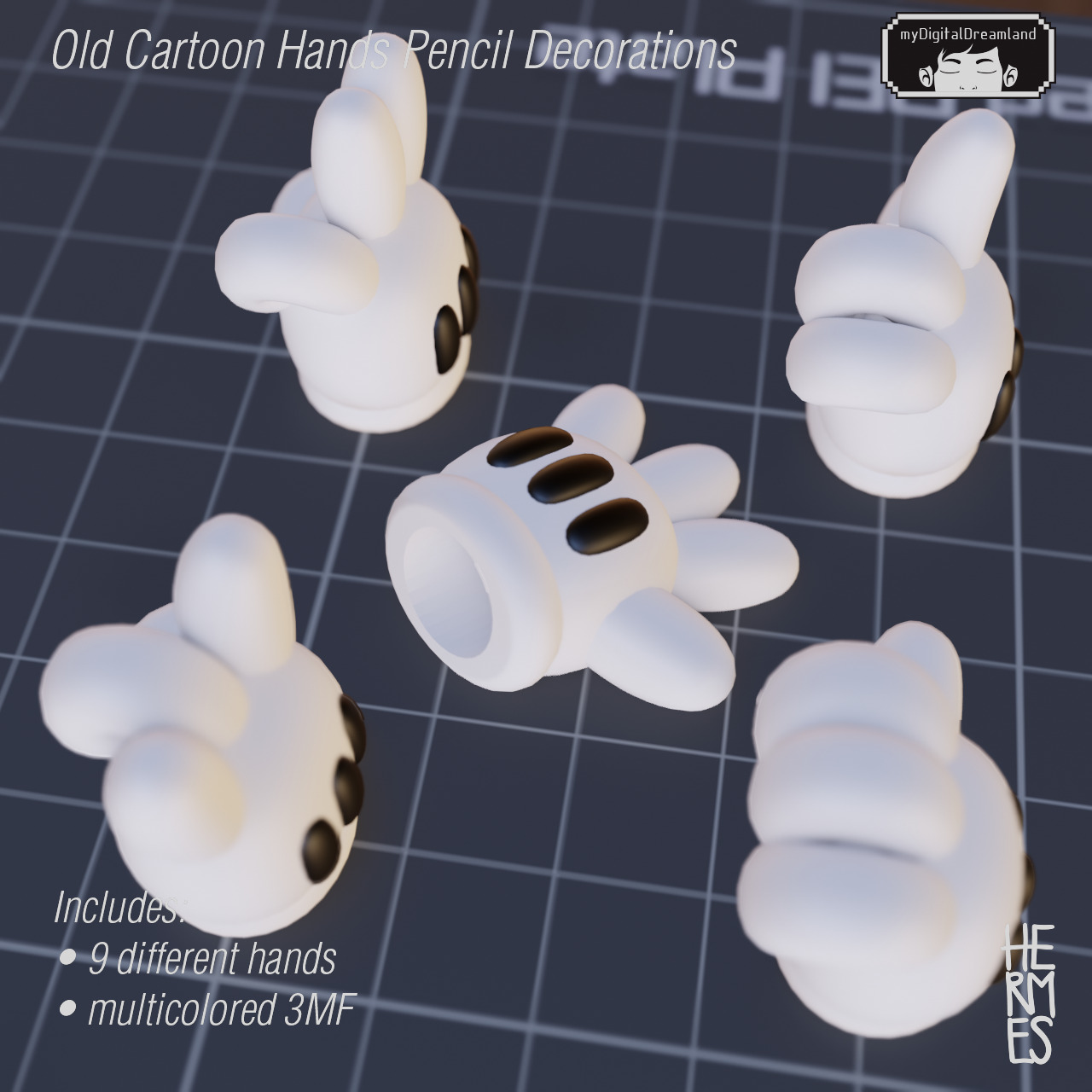 Classic old Cartoon Hands 3D Printing for Pencil Decorations 3D print model_3